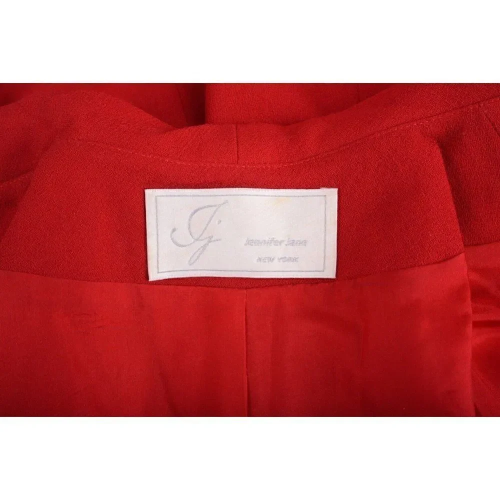 Jennifer Jane Womens Red Skirt Suit Set Blazer Jacket US 8